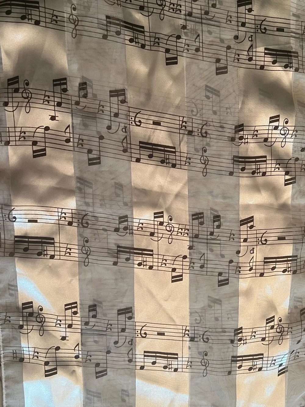 music-themed brown and cream scarf/table runner approximately 13